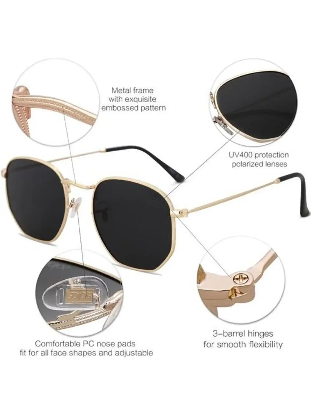 Sojos Polarized Sunglasses Women Men Small Square Hexagon UV400 Shades